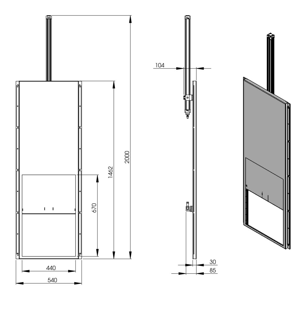Automatik-Falltür Außenmaße : 540 x 1462 mm Innenmaße: 440 x 670 mm