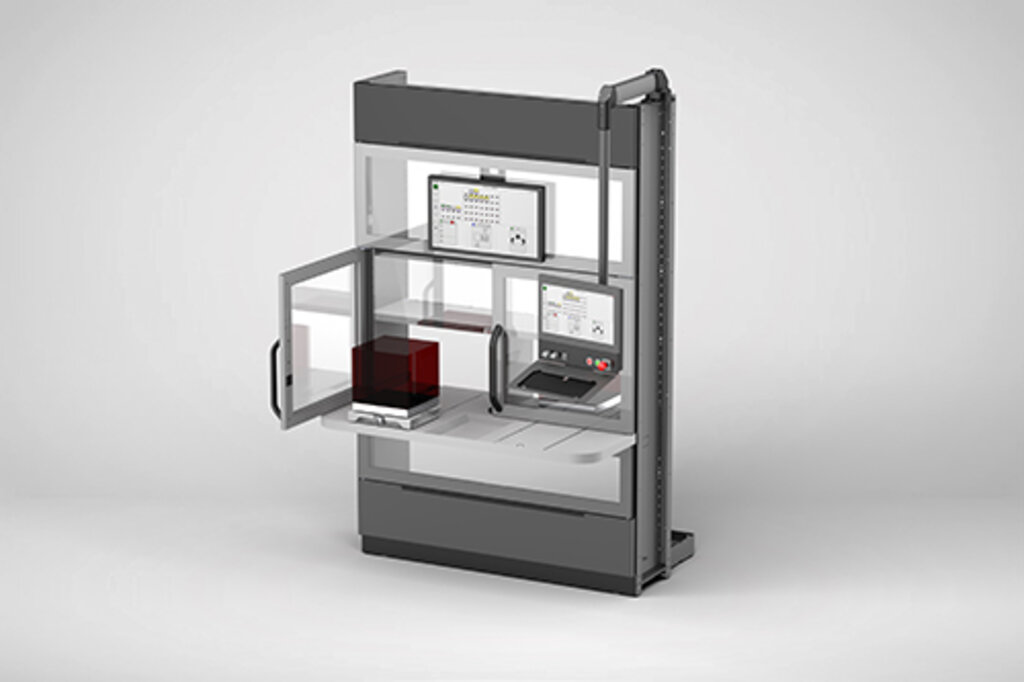 Zum hauptzeitparallelen Bestückungen unserer Automationen hat jede Indumatik eine Ein- und Auslagerungsstation oder Rüststation.