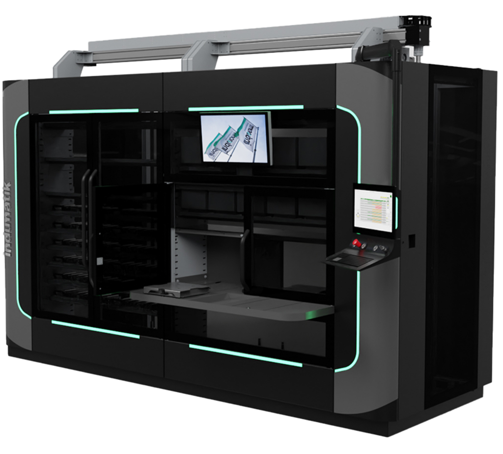 INDUMATIK – VL 40.  Automationslösung im Baukastenprinzip bietet die Indumatik VL 40.  In diesem kompakten System ist ein Linearachsroboter integriert, der Paletten und Werkstücke direkt handhabt. 