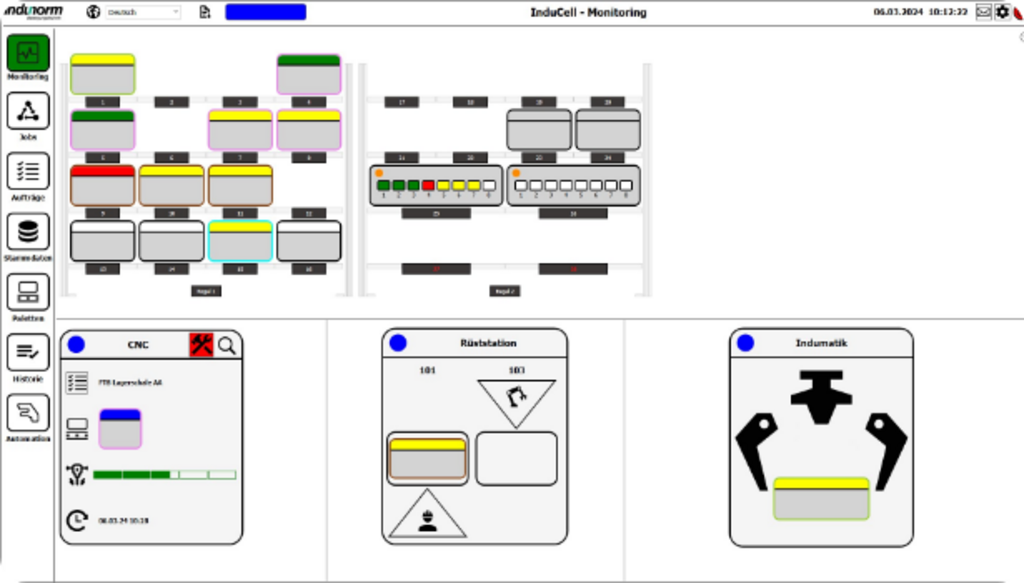 Leitsoftware InduCell für die vollautomatisierte Zelle. Um Fertigungszellen effizient betreiben zu können, bietet die Software InduCell ein optimales Tool zur Planung und Überwachung der Produktion.