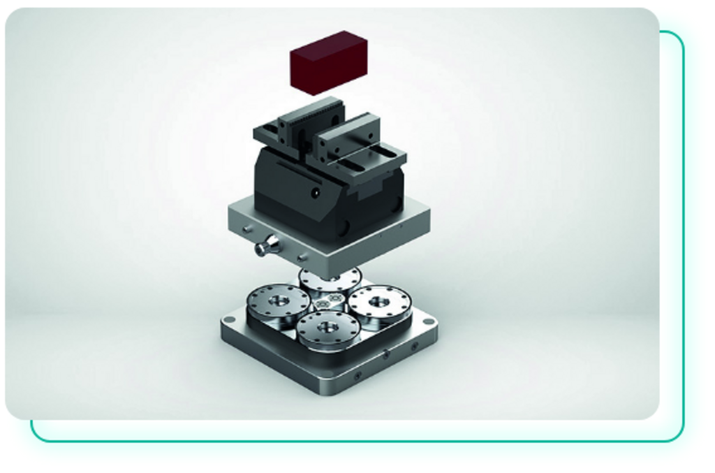 PREPALLET.  Mit dieser Option lassen sich unterschiedliche Paletten in nur einem System bedienen. PREPALLET integriert zudem die Spanntechnik und setzt das Werkstückhandling einfach um.