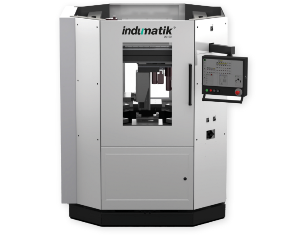 INDUMATIK – UL 100.  Gewichte bis 100 kg lassen sich mühelos automatisieren. Trotz einfachster Bedienung und kostengünstiger Schnittstelle kann die Werkzeugmaschine optional auch chaotisch unterschiedlich Plätze anwählen. 